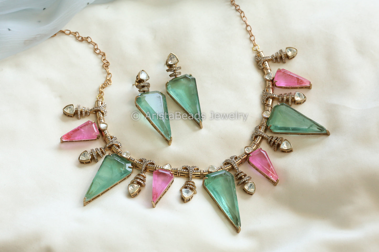 Premium Pink Mint Doublet & Moissanite Set (102-21)