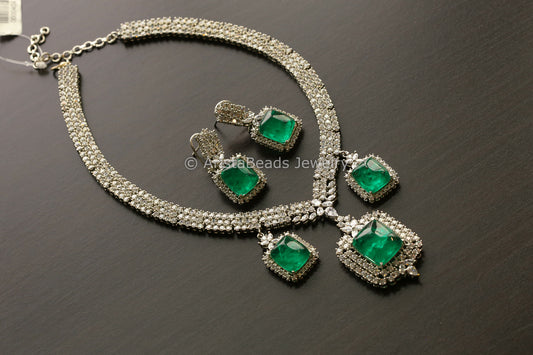 Contemporary CZ & Green Doublet Necklace Set (102-37)