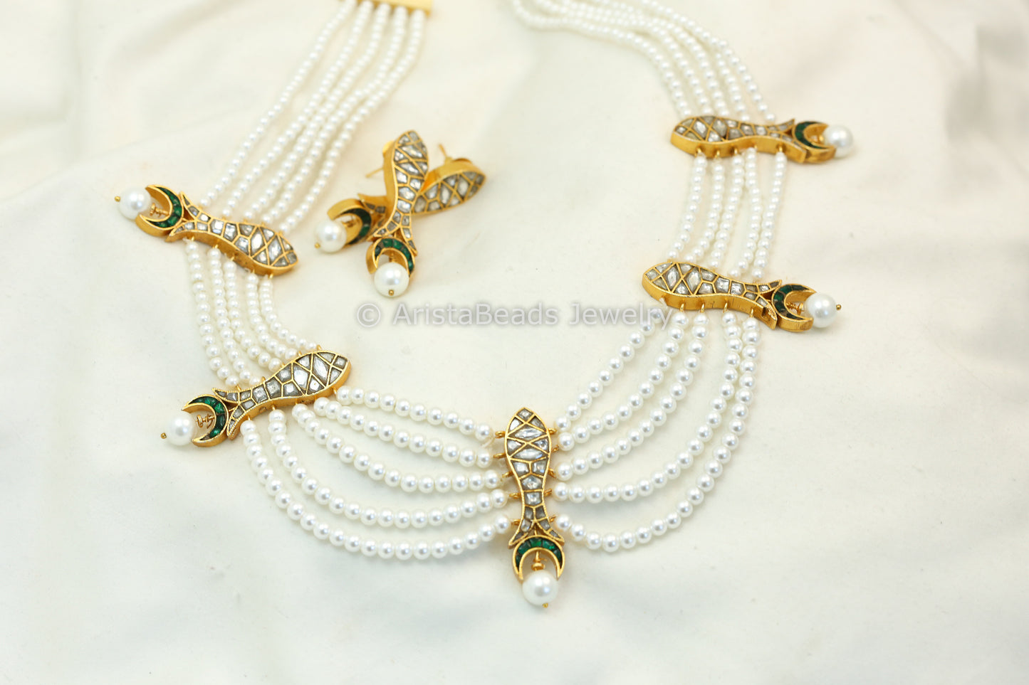 Green Jadau Chand Maharani Necklace Set (102-85)