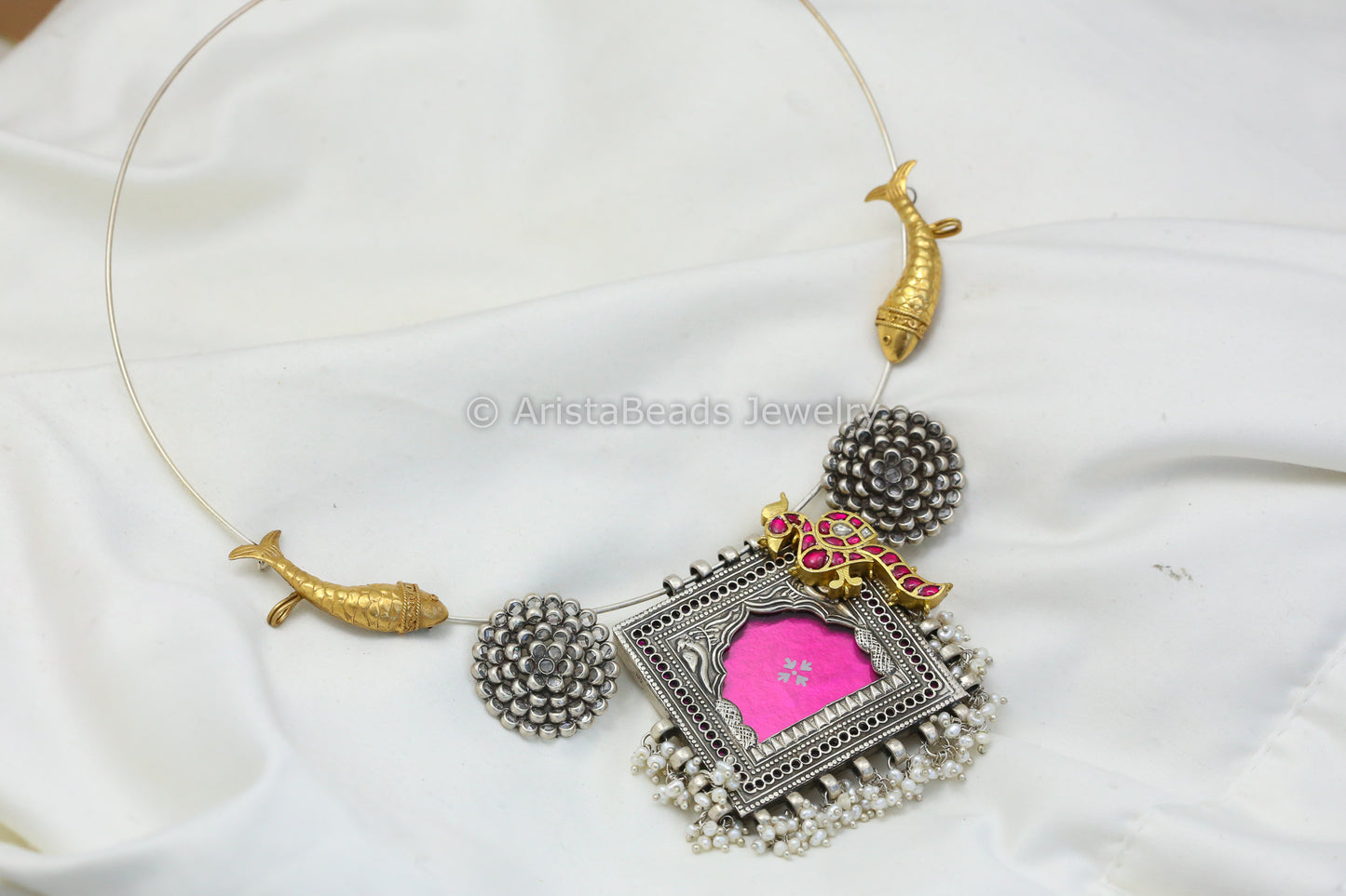 Unique 925 Silver Kundan Jharoka Necklace Set