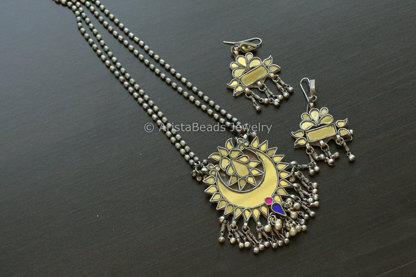 Gold  Real Glass Oxidized Necklace Set (T102-12)