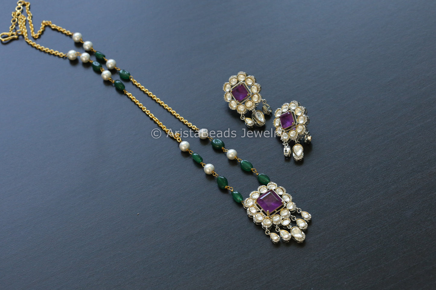 Dainty Purple Doublet Kundan Polki Set (102-47)