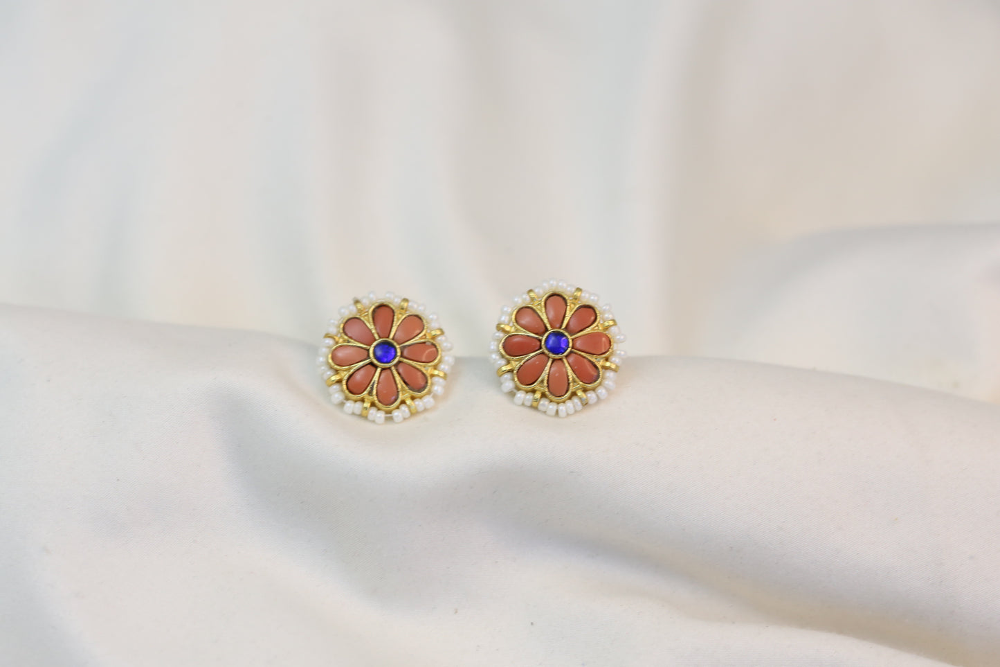 Coral Blue Jadau Kundan Studs (101-37)