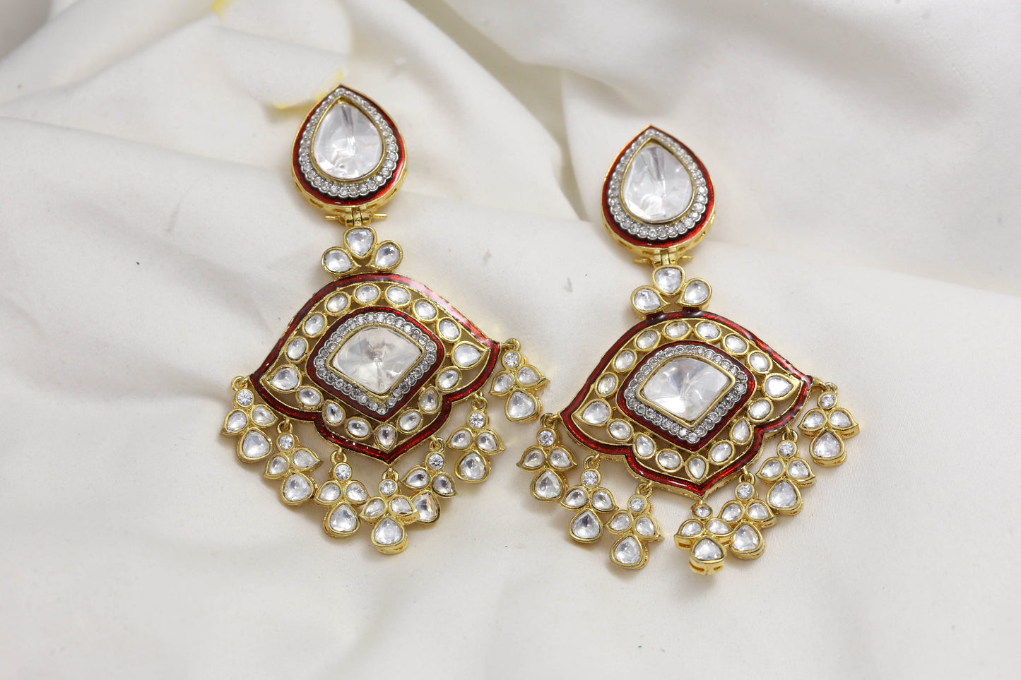 Samaira Enamel Big Polki Kundan Earrings - Red