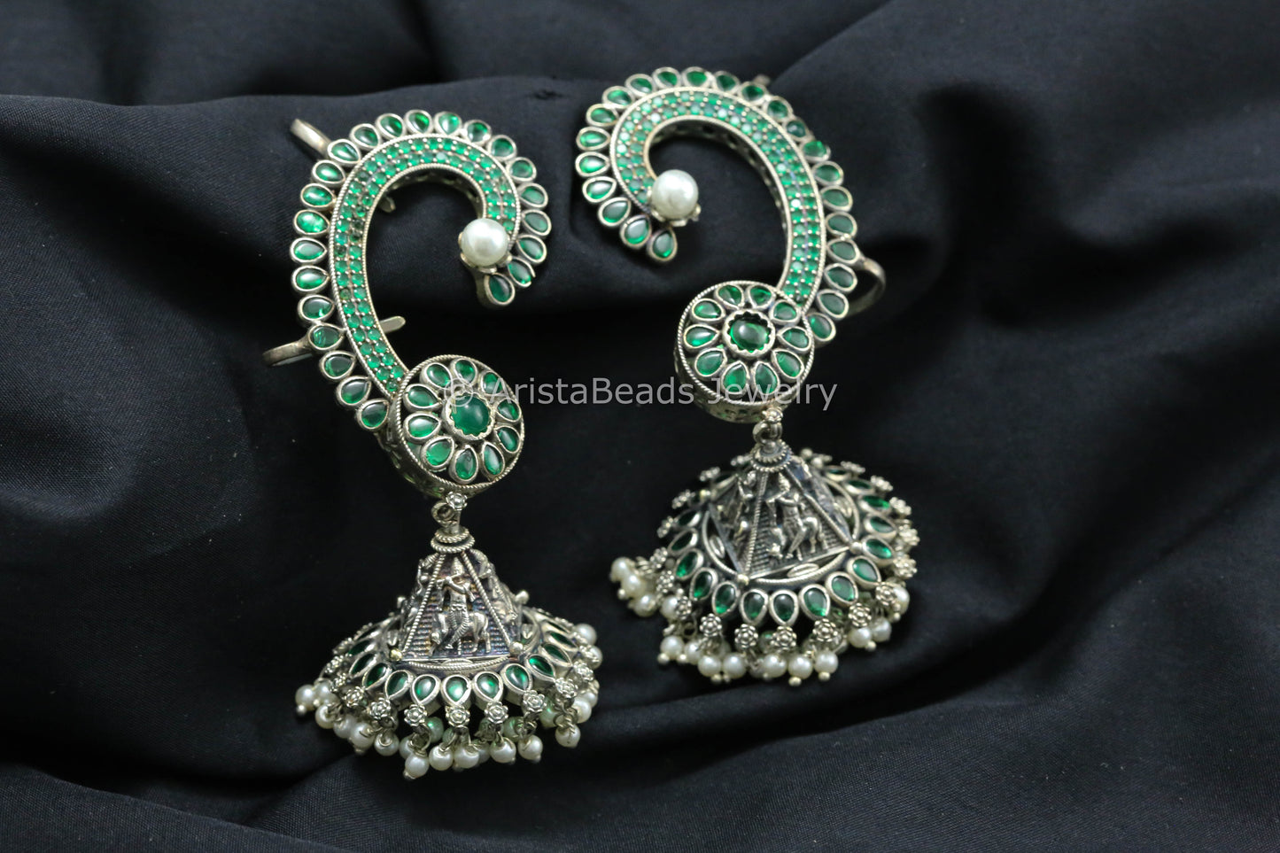 Kemp Stone Earcuff Krishna Jhumka - Green