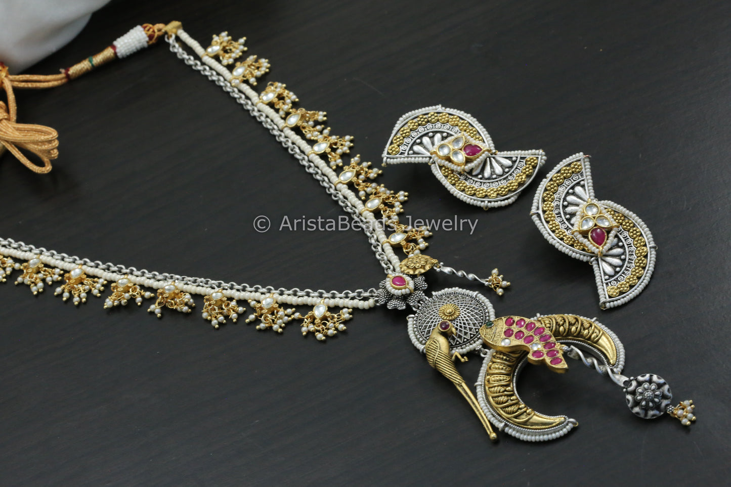 Silver Look Pachi Kundan Necklace Set