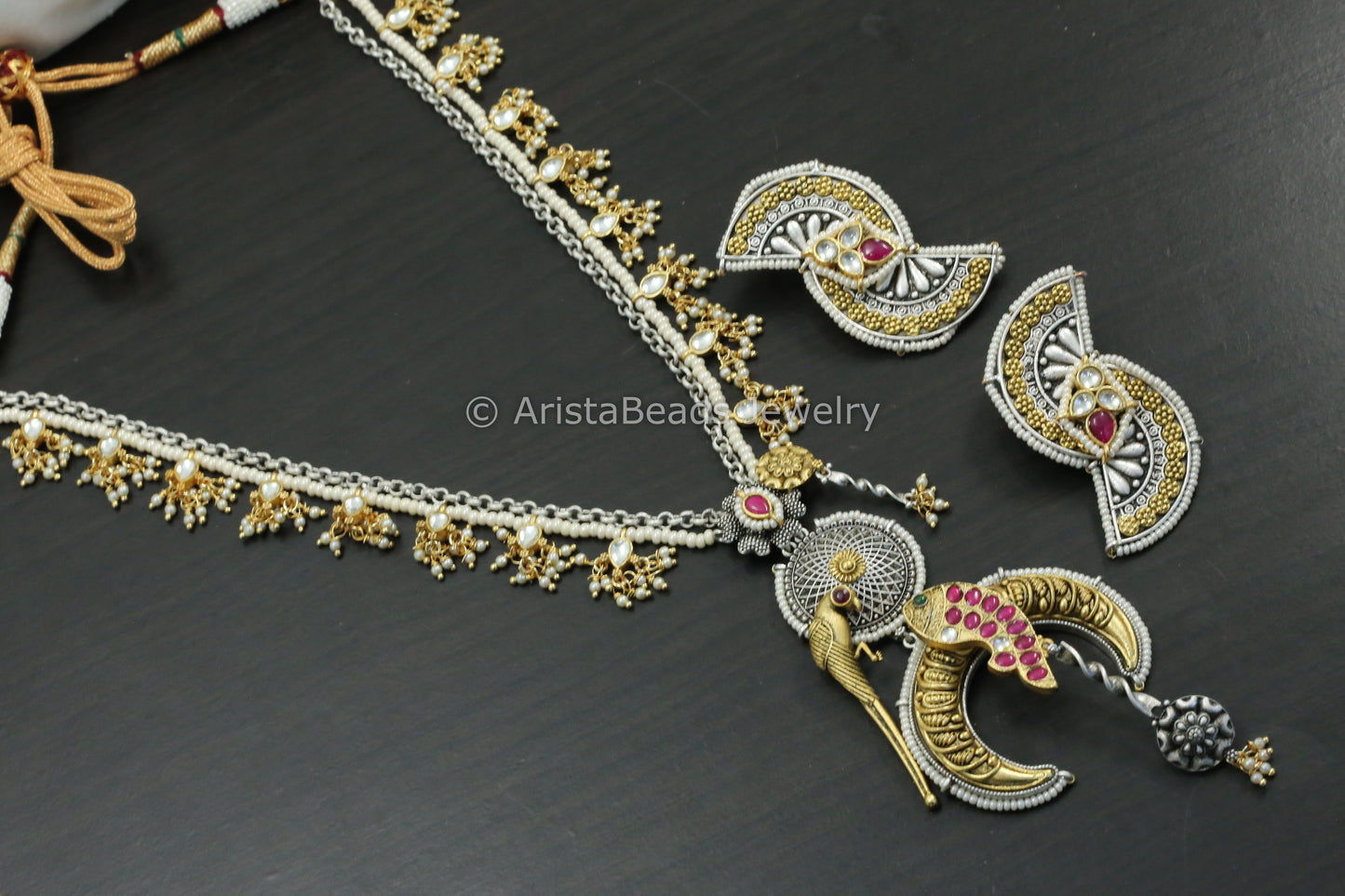 Silver Look Pachi Kundan Necklace Set