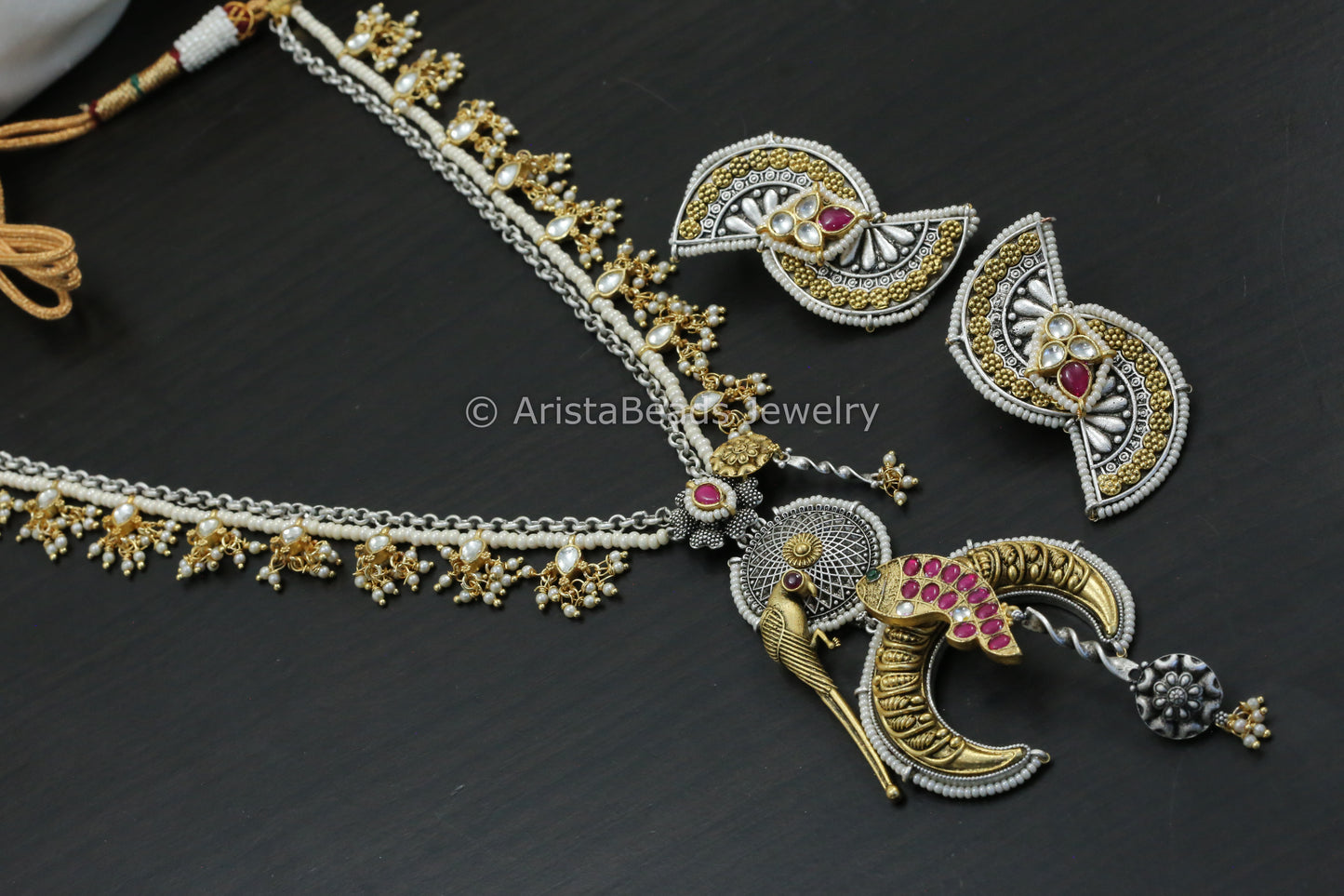 Silver Look Pachi Kundan Necklace Set