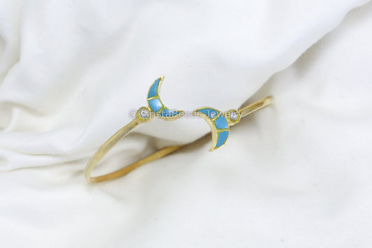 Adjustable Jadau Kundan Chand Bracelet - Turquoise