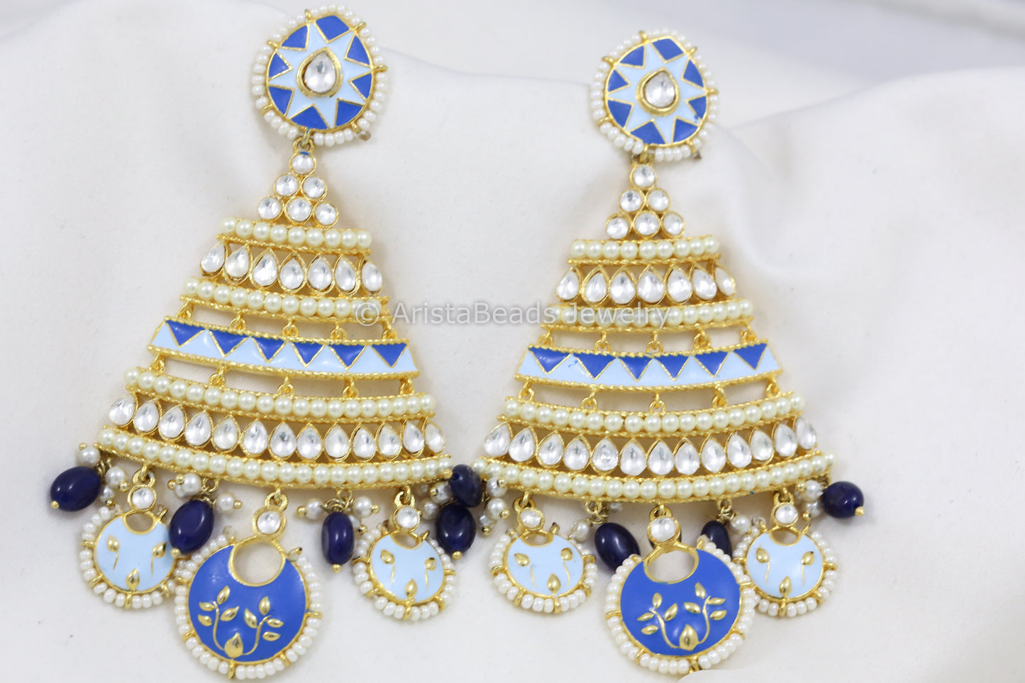 Blue Glazed Enamel Kundan Chandbaali