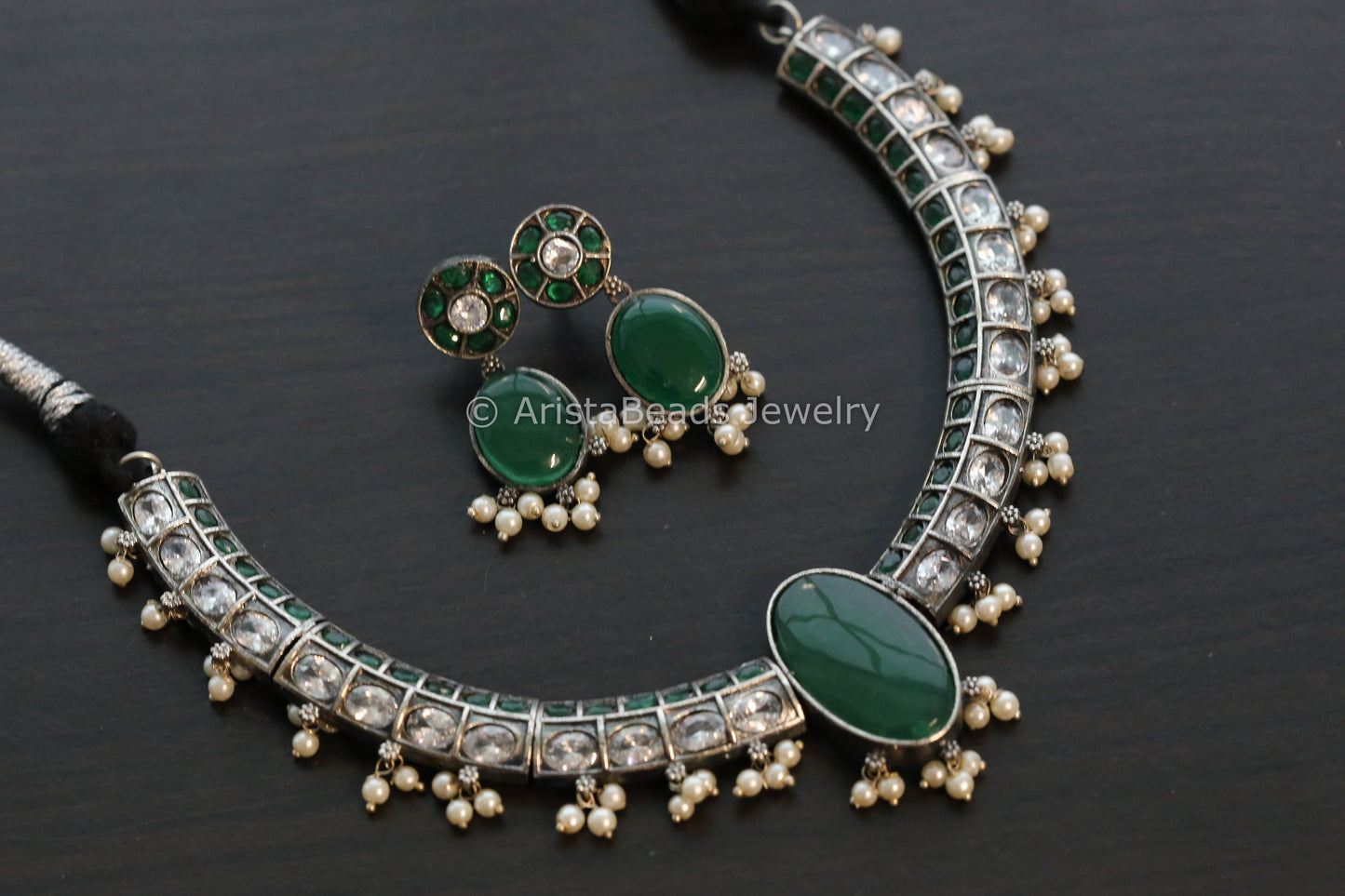 Oxidized Hasli Necklace Set - Green