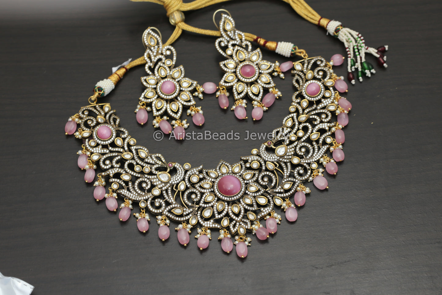 Victorian Polki & CZ Necklace Set -Pink