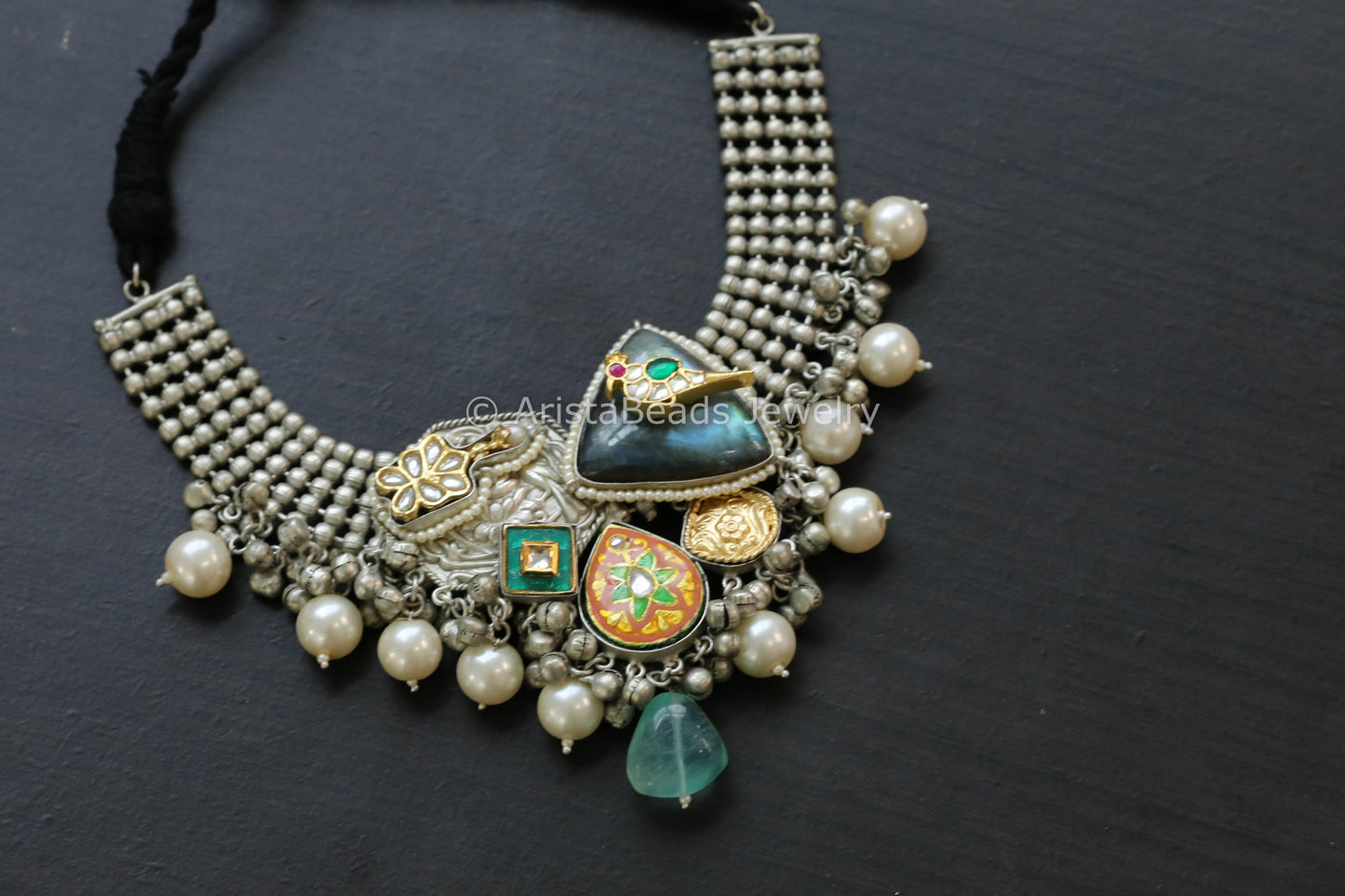 92.5 Silver Polish Kundan & Labradorite Necklace