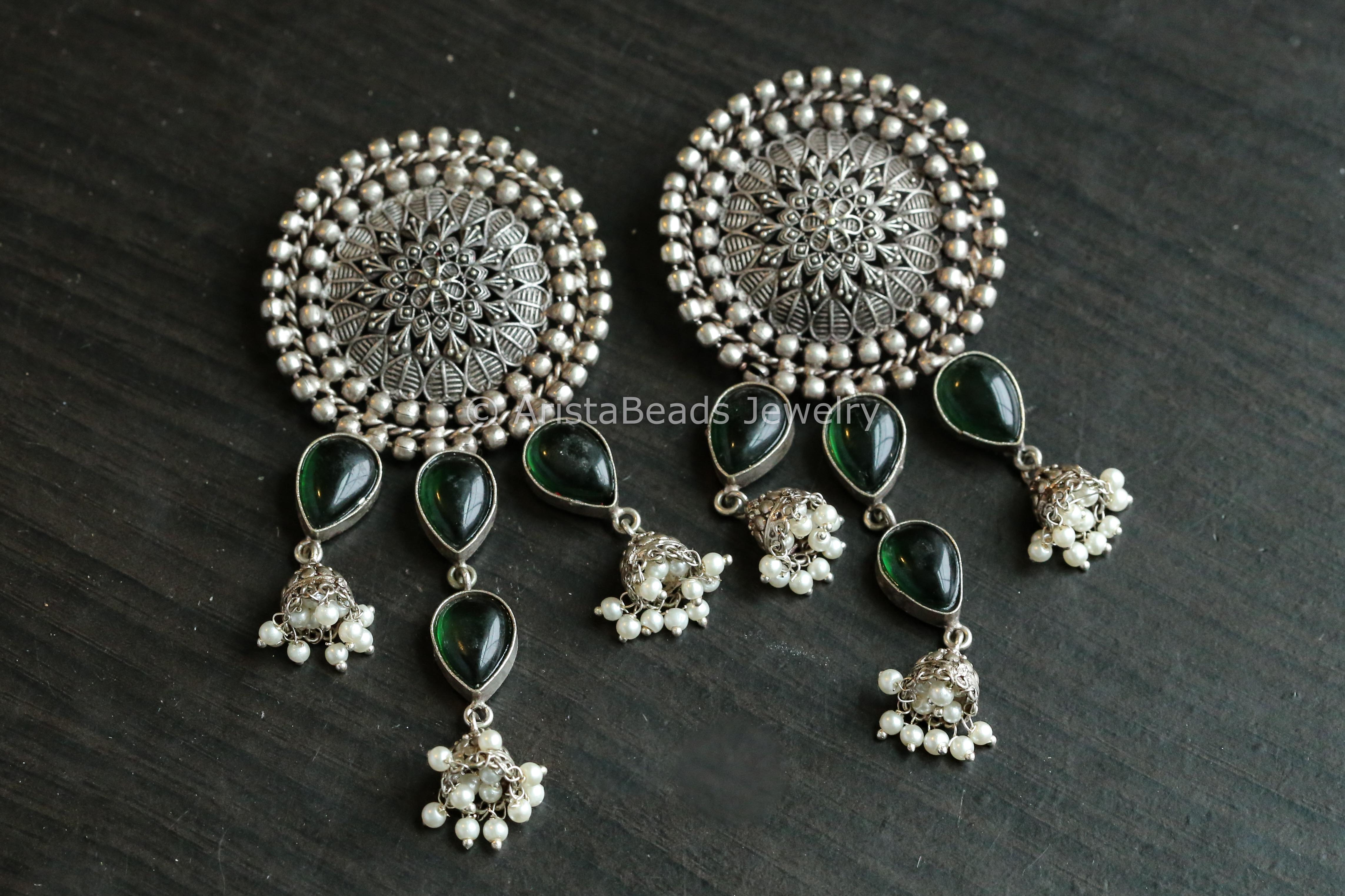 Gold and Green Jhumka Earrings/ Free Shipping in US - Etsy