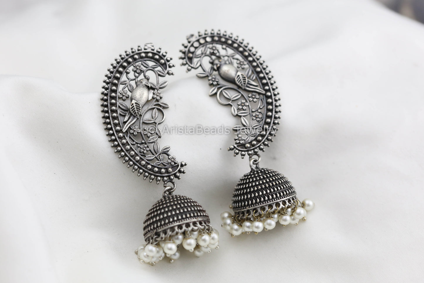 Oxidized Jhumka With Pearl Drops