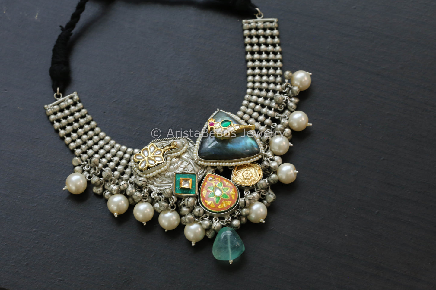 92.5 Silver Polish Kundan & Labradorite Necklace