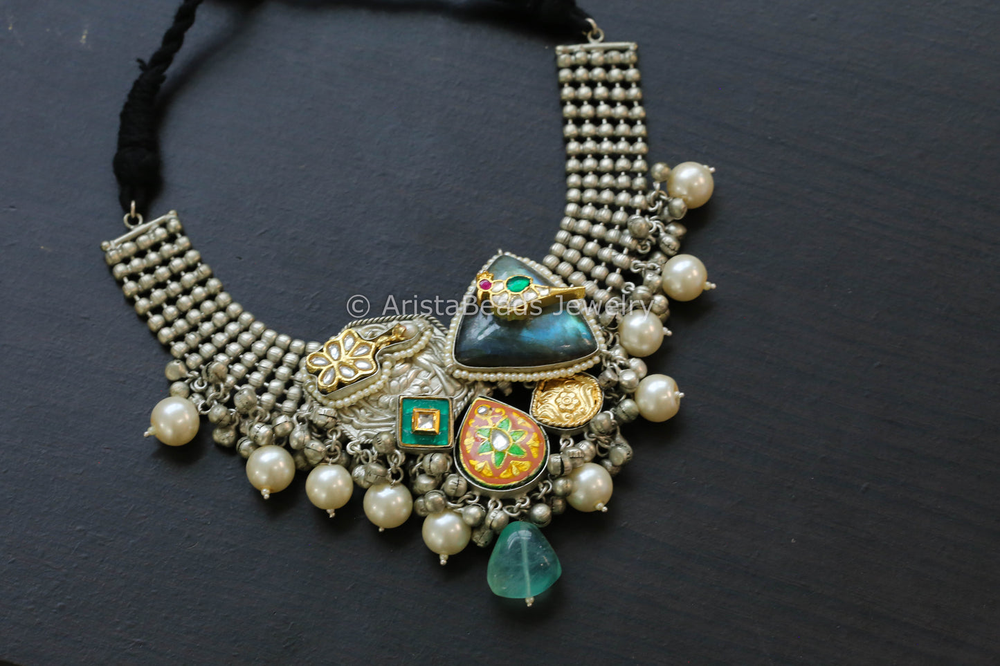 92.5 Silver Polish Kundan & Labradorite Necklace