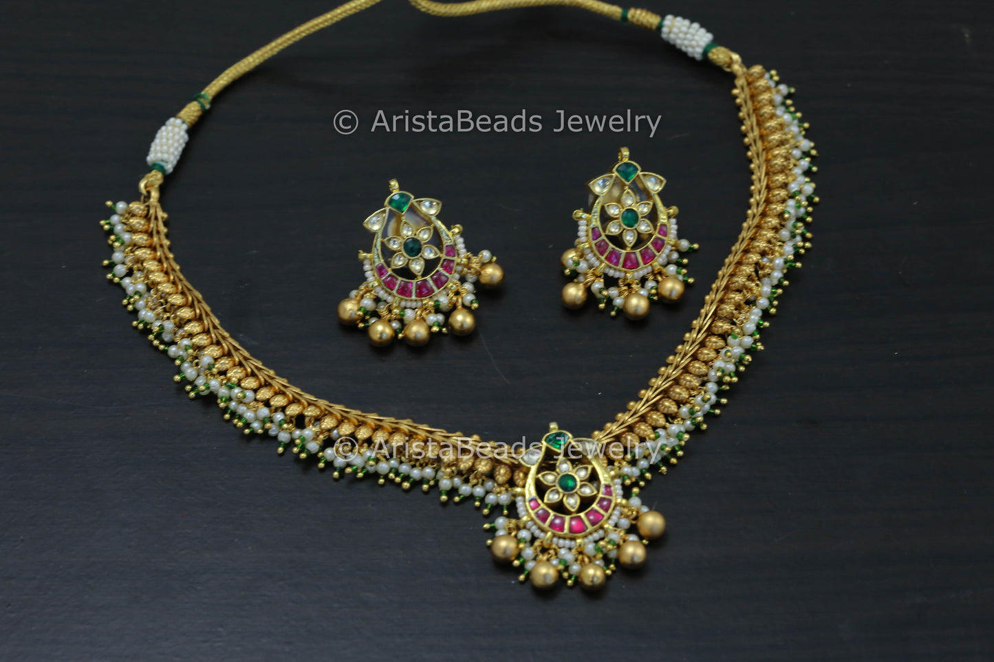 Real Gold Look Kundan Pachi Necklace Set