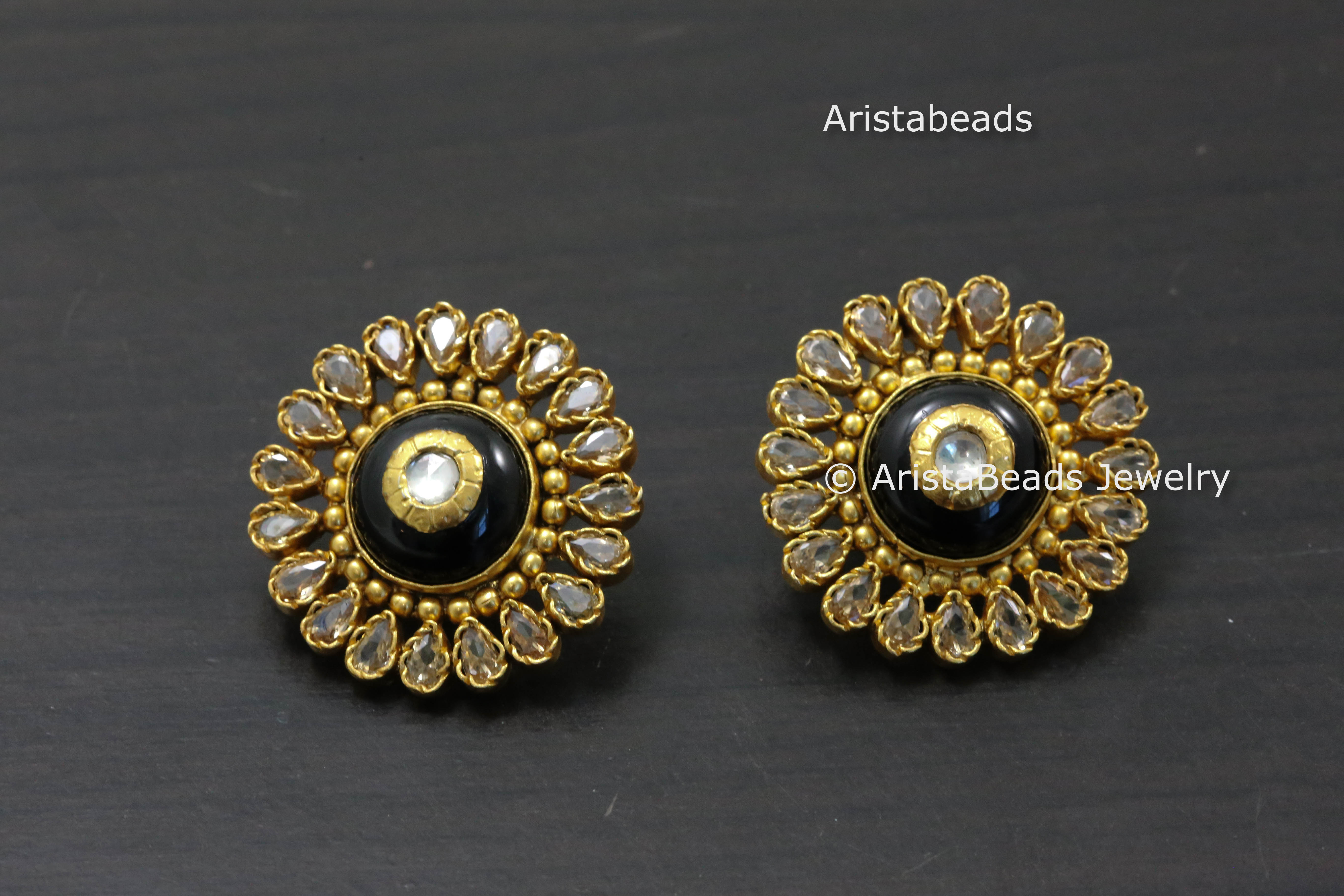 92.5 Silver Gold Polished Stud - Sanjay Jewellers